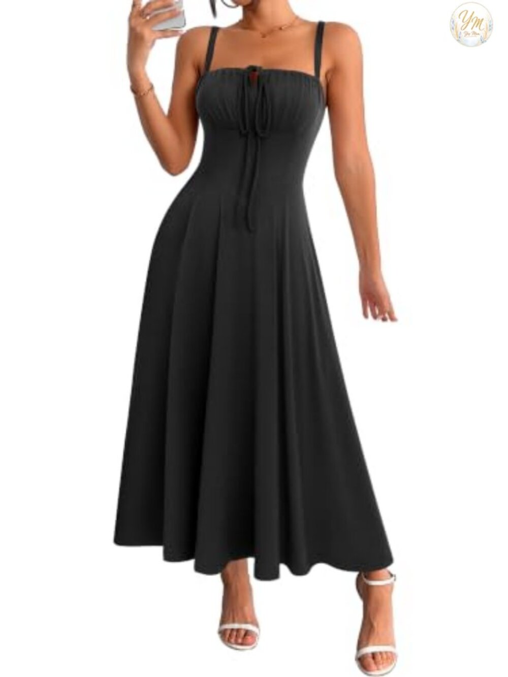 Corset Midi Dress Spaghetti Strap Lace Up A-Line Summer Sundress